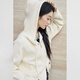 Dialogue (DUIBAI) short hooded hollow knitted cardigan for women 2025 winter new style lazy style casual zipper sweater jacket Moonlight White S