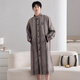 LangSha couple pajamas for one man and one woman in winter flannel plus velvet warm mid-length buttoned nightgown bathrobe home wear winter female 25091 almond + male 25191 mist gray M female + L male