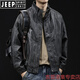 JEEP SPIRIT high-end leather jacket men's autumn and winter 2025 new men's velvet thickening large size trendy brand clothes motorcycle style brown L suitable for 120-140Jin Jin equals 0.5 kg