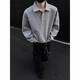 Cleanfit Henry collar sweatshirt men's spring and autumn American retro polo shirt handsome trendy loose long-sleeved inner wear black M