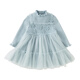 DAVE&BELLA Girls Sweater Dress Children's Mesh Skirt Winter New Baby Girl Skirt Western Style Little Princess Dress Ice Blue Ready Stock 90 cm (recommended height 80-90cm)
