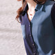 Demana (dme) spring fashion splicing casual women's shirt slim H-shaped women's top V-neck temperament shirt for women Navy S