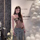 European and American style hot girls contrasting color line tight waist mesh bra 2025 new sexy waist tube top sexy striped fishbone top S
