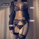 Black stockings, T-string, lace three-point garter all-in-one set, feminine mesh stockings with buckles, leg ring panties, black three-piece stockings set without jacket