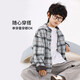 25 years of contrasting plaid loose shirt for boys in spring and autumn, versatile classic casual and comfortable top for older children, blue gray 130