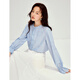 INMAN Heavy Embroidery Ruffled Shirt 2026 Spring Women's New Loose Long Sleeve Slim Shirt Top Blue M