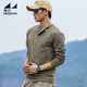 Haixing Outdoor 300g heavyweight men's pure cotton long-sleeved Henley shirt 2025 autumn new casual inner layering shirt T-shirt taupe gray green M
