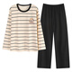 Yiduo couple pajamas for women with chest pads in autumn and winter pure cotton long-sleeved striped cartoon casual boys can be worn outside as home clothes
