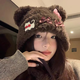 Colorful hat for women, cute little bear ears, cat bow plush hat, autumn and winter warm and ear-protecting Lei Feng hat, small face