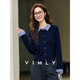 Fanximan navy blue fake two-piece knitted cardigan for women 25 years new winter contrast plaid lapel twist sweater 75265 navy S (recommended 90-100Jin Jin equals 0.5 kg)