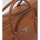 PRADA Luxury Men's Leather Travel Bag Brown One Size