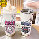 G.Duckkids Little Yellow Deg Ghost Thermos Cup Strohstudentin Frauen mit hoher Wert großer Kapazität mit kaltem tragbarem Kaffeetasse BXAB13795 Ghost Pulver Food Grade Edelstahl Liner-520ml mit Lanyard
