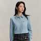 INMAN pure cotton simple commuter long-sleeved shirt for women 2025 autumn retro embroidered loose lapel corduroy shirt light aqua XL