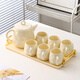 Light luxury household water set with tray, ceramic set, cup, family set, living room teacup, tea set, flower teapot, milky white, 1 pot, 6 cups + tray