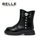 Belle Children's Shoes Winter Children's Velvet Boots Girls Fashion Boots Princess Leather Boots Warm Short Boots Black 35