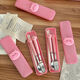 Cute little pig girl spoon fork student chopsticks stainless steel cutlery set cartoon three-piece storage box portable spoon + fork + chopsticks free storage box