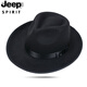 JEEP SPIRIT Shanghai Beach Big Brim Top Hat Men and Women Jazz Hat Black Hat Retro Middle-aged and Elderly Spring Autumn and Winter Woolen Hat Gentleman L142 Large Brim Woolen Black One Size (57-58cm)