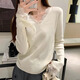 Yu Zhaolin (YUZHAOLIN) knitted bottoming shirt for women French v-neck temperament lace splicing pure desire autumn and winter new long-sleeved inner sweater