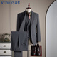ROMON suit + vest + trousers Modal cotton wool haute blazer business dress jacket men black 2XL
