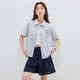 佐丹奴设计师款条纹衬衫女夏季钩花宽松短袖休闲衬衫18345809