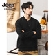 JEEP SPIRIT Jeep retro sweatshirt men's autumn trendy Henry collar half cardigan jacket men's spring and autumn long-sleeved POLO shirt men's black 350g heavyweight XL suitable for 145-160Jin Jin equals 0.5 kg