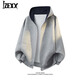 IZEXX American heavyweight casual sweatshirt jacket for men in spring loose and versatile contrasting color cardigan top DZ83 black 2XL