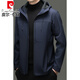 Pierre Cardin Jacket Men's Hooded Velvet Thickened Soft Shell 2025 New Middle-aged Dad Autumn and Winter Men's Jacket Jacket Navy XL
