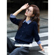 Fanximan navy blue fake two-piece knitted cardigan for women 25 years new winter contrast plaid lapel twist sweater 75265 navy S (recommended 90-100Jin Jin equals 0.5 kg)