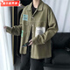 凌卡戚春秋季日系拼接男士牛仔夹克潮流学生韩版衬衫青少年宽松工装外套 L15886 M (90-105斤)
