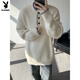 Playboy niche design Henry collar sweater for women and men, autumn and winter retro atmosphere loose pullover sweater for couple, off-white M