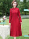 MOUTH MOVEMENT Xi mother-in-law's wedding banquet winter dress mother's noble dress wedding long dress middle-aged and elderly improved solid color cheongsam dress dark red_ plus velvet style XL recommended (110Jin Jin is equal to 0.5 kg or less b