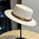 Woodpecker Hepburn style French belt decorated woolen flat top hat female British socialite retro all-match jazz hat khaki color adult 54-60 adjustable