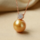 Queen of Pearls 18K Gold Diamond 13-14mm South Sea Gold Pearl Pendant Seawater Pearl Necklace Women Birthday Gift