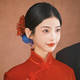 Shudou New Chinese Style Bridal Headwear Red Flower Wedding Hair Accessories Female National Style Retro Simulation Flower Xiuhe Clothing Cheongsam Accessories Hair Accessories Set + Ear Hooks
