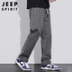 JEEP SPIRIT Jeep pure cotton casual pants men's autumn and winter loose straight pants men's workwear wide-leg pants gray L