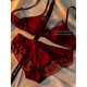 Victoria's style sexy secret French lace underwear for women with thin and small breasts, anti-sagging, large breasts, sexy bra set for gift giving, burgundy 85B 38