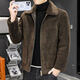 Goldlion leather jacket men's winter velvet thickened Korean style trendy lamb wool double-sided cotton coat and fur integrated winter jacket trendy gray M