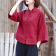New Chinese button-up shirt cotton and linen top Spring and Autumn Zen Tang suit women's retro Chinese style plain Tai Chi shirt red (original version) 3XL