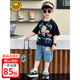 G.DUCKKIDS小黄鸭儿童短袖套装2025夏季中大童装衣服炸街男孩奥特曼两件套 1283套装-白色 110