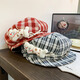 QUEEN TRIP Cute Kitten Bow Plaid Beret Women's Face Revealing Small Flap Octagon Hat Big Head Newsboy Painter Hat Red-Kitten Bow Plaid Beret