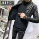 JEEP SPIRIT Jeep Leather Jacket Men's Spring and Autumn New Stand Collar Slim Motorcycle Suit Versatile Men's Leather Jacket Handsome Jacket 8886-Thickness Single Lining Size Small Regular S Suitable for 80-90 Jin Jin equals 0.5 kg Small