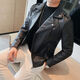 2025 Spring and Autumn New Men's Slim Leather Jacket Korean Style Men's Diagonal Zipper Suit Collar Leather Jacket Motorcycle Jacket Black 3XL Recommended Weight 145-160Jin Jin is equal to 0.5 kg