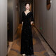 Chuangjingyi Selects Evening Dress Feminine Banquet High-End Luxury Black Art Exam Host Piano Conductor Sequined Party Dress Black S