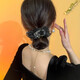Light luxury mesh hairpin with rhinestone crystal large intestine hair tie for women, high elastic rubber band, low ponytail leather headband, champagne mesh