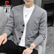 Pierre Cardin Cardigan Sweater Men's Autumn and Winter Slim Outerwear V-neck Sweater Men's Tops Wool Clothes Dark Gray XL