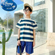 Camiseta a rayas de Disney Boy Camiseta de manga corta 2025 Summer NUEVA CORA COREANA COREANA Top Big Children Street Algodón Half-manga 9732 Striegas + 1227 Negro [comerciante, ropa de moda 120 cm