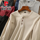 Pier Cardin Waffle Henry Neck Long Sleeve T-shirt Men's Solid Color Loose Knitted Pull-up Casual Base Shirt Top Men's Light Gray (Long Pomelo Style) L [150-170Jin[Jin equals 0.5 kg]]