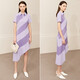 AMII Women's 2025 Summer New POLO Collar Stitched Diagonal Dress Little Black Skirt Feel Taro Purple S 155/80A