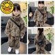 G.duck plus velvet and thickened children's two-piece set plus velvet leopard print cardigan suit parent-child imitation rabbit fur sweater coffee color-leopard print suit 140