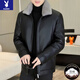 Playboy (PLAYBOY) down jacket with removable lining, PU leather jacket for men, thickened cold-proof jacket, winter casual plus velvet leather jacket for dad, black, removable lining, 90 velvet, M 170
